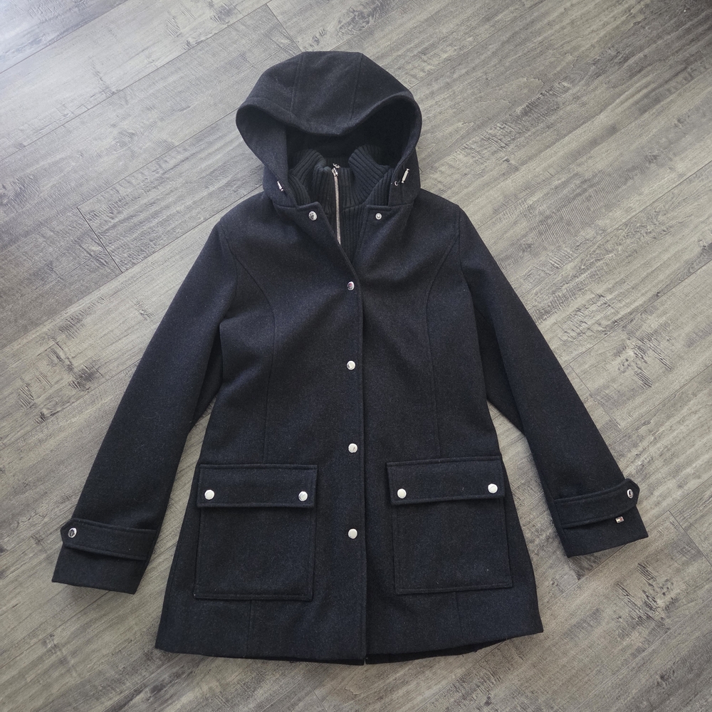 Tommy Hilfiger Wool Blend Hooded Coat GUC